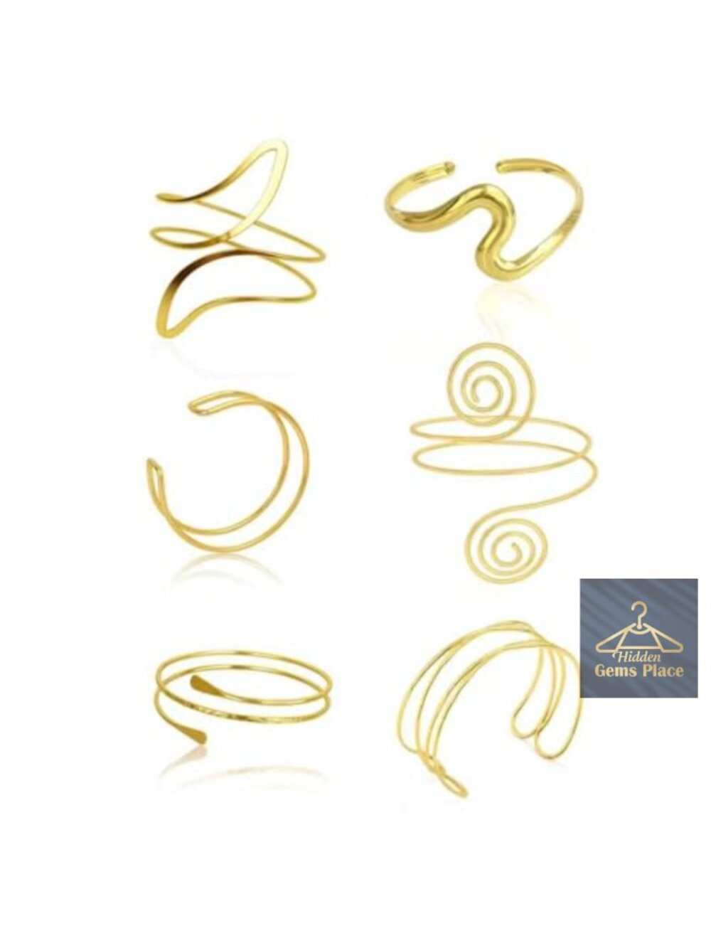 6-Piece Gold Arm Cuff Bracelet Set Open Adjustable Upper Arm Cuff Jewelry